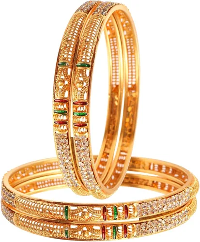 Vista 2 de Brazaletes indio Rajasthani hecho a mano Meena Trabajo chapado en oro tamaño del anuncio 2.8 pulgadas tamaño normal tradicional joyería regalo boda