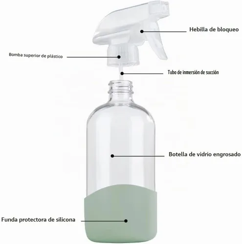 Vista 5 de HOMBYS Botellas vacías de vidrio transparente de 8 onzas con protección de funda de silicona, recipientes recargables para soluciones de limpieza