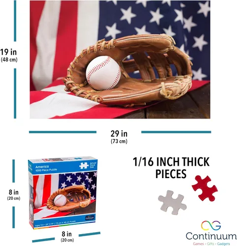 Vista 5 de Rompecabezas de béisbol de 1000 piezas con bandera y mitón, divertidos rompecabezas deportivos icónicos para adultos para amantes del béisbol por