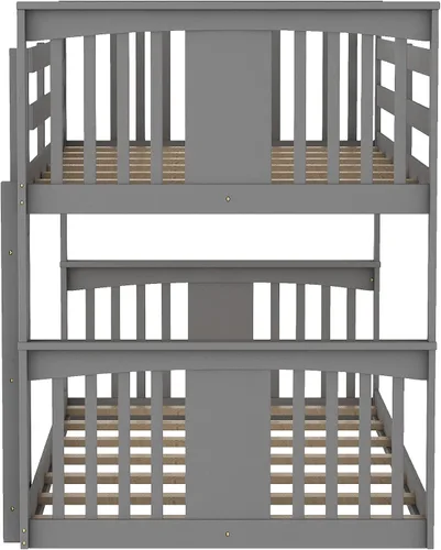 Vista 4 de Litera de suelo individual sobre individual, litera baja de madera con escalera, para niños y niñas (gris)