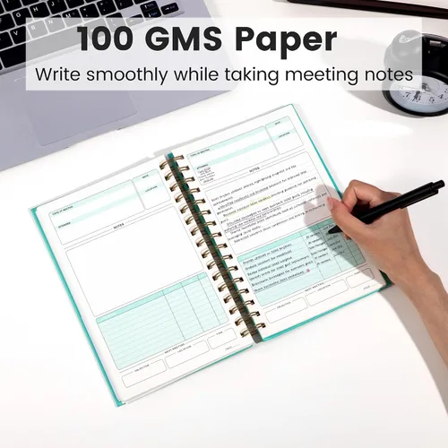 Vista 6 de Cuaderno de Reuniones para Trabajo con Elementos de Acción 5.5×8.5 Tapa Dura Espiral Planificador de Reuniones para Oficina Negocios Notas