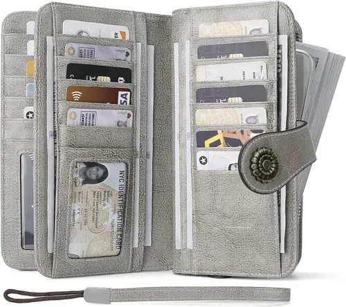 Vista 2 de BOSTANTEN Cartera de cuero genuino para mujer, de gran capacidad, cartera de mano con bloqueo RFID