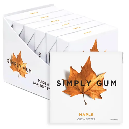Vista 8 de SIMPLY Gum Canela, goma de mascar natural sin plástico, paquete de 6 (90 piezas) Vegano, Kosher, sin OGM, sin aspartamo y sin sorbitol