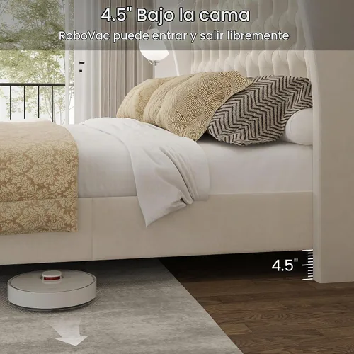 Vista 6 de LARMACE Base de cama tamaño Queen con tapizado de terciopelo, cama de plataforma con cabecera y pie de ala, base de cama con botones profundos