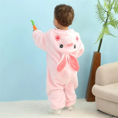 Vista 40 de Mameluco unisex de franela para bebé, disfraz de animal con capucha de dibujos animados
