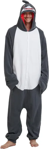 Vista 6 de Dodheah Mameluco de tiburón para adultos, disfraz de Halloween de animales, pijama de cosplay para hombres y mujeres, overol de dibujos animados