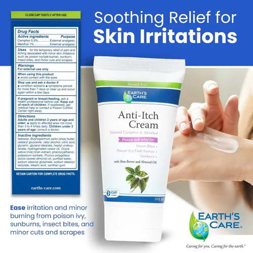 Vista 4 de Earth's Care Crema antipicazón, extra fuerte, alivia quemaduras solares, erupciones e irritaciones menores de la piel, 2.4 onzas