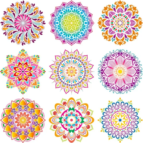 Vista 2 de Paquete de 9 plantillas de Rangoli grandes de 12 x 12 pulgadas, plantillas de mandala, plantilla de pintura cortada con láser para arte