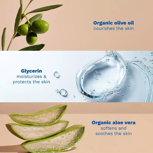 Vista 4 de Mustela Gel limpiador orgánico certificado – Gel de lavado natural para cabello y cuerpo con aceite de oliva y aloe vera – para bebés, niños