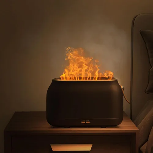 Vista 2 de Topyond Difusor de llama difusor de aceite esencial humidificador de aromaterapia, humidificador de chimenea alimentado por USB para yoga en casa