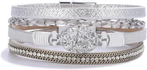 Vista 49 de FANCY SHINY - Pulsera de cuero estilo bohemio, pulsera de cuentas de cristal con cierre magnético, regalos de joyería para mujer