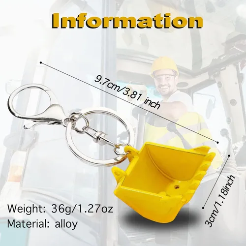 Vista 2 de Divertidos llaveros de cubo de excavadora de metal para hombre, llaveros únicos para automóvil, regalo de cumpleaños para hombres, niños, mochilas