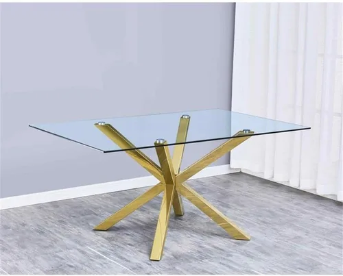 Vista 2 de Best Quality Furniture Mesa de comedor rectangular de cristal transparente de 63 x 39 pulgadas con base de acero inoxidable dorado