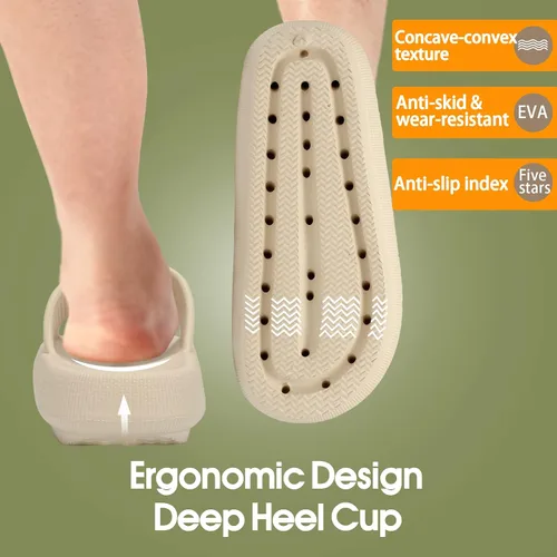 Vista 6 de EQUICK Pantuflas de almohada Cloud Slides para mujeres y hombres, pantuflas de ducha y de baño, ultrasuaves, suela gruesa acolchada