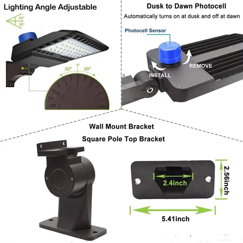 Vista 3 de ledmo Iluminación LED de estacionamiento de 150 W, luz LED de caja de zapatos ajustable con fotocélula del atardecer al amanecer, ajuste deslizante
