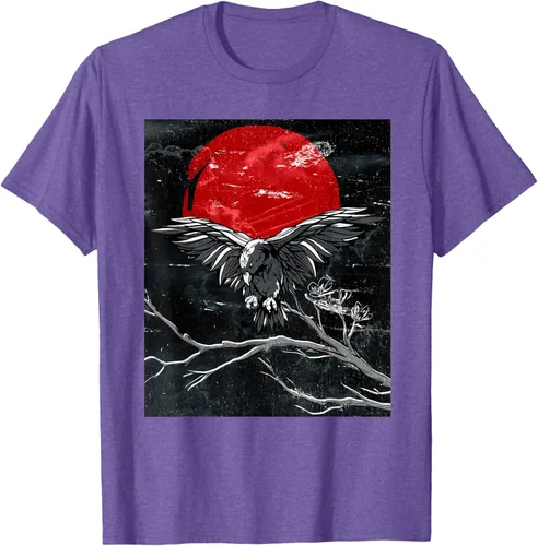 Vista 6 de Red Moon Raven - Camiseta japonesa de cuervo negro, Negro, S