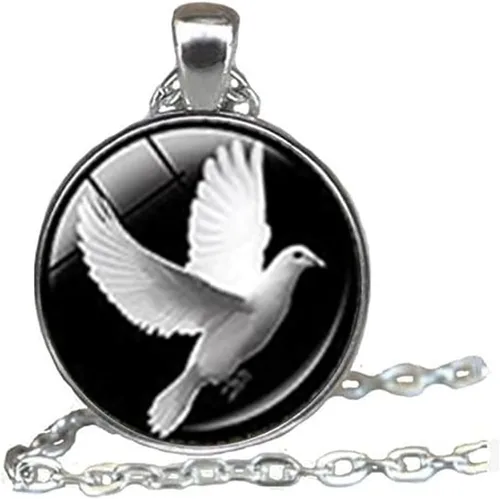 Vista 6 de Palomas blancas Colgante chapado en plata Paloma de la paz colgante amante paloma joyería collier lindos collares para parejas amuleto de la suerte