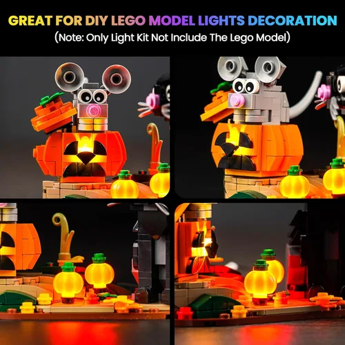 Vista 3 de Kit de luces LED mejorado compatible con LEGO Halloween Cat & Mouse Building Set, decoración de luces compatible con LEGO 40570, el mejor regalo