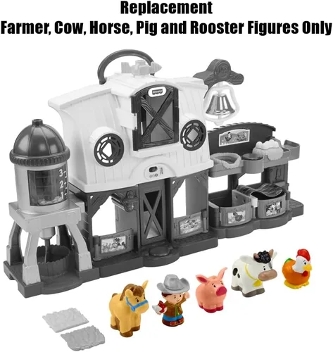 Vista 3 de Piezas de repuesto para Fisher-Price Little People Caring for Animals Farm Playset – GLT78 ~ Paquete de repuesto de 5 figuras ~ Granjero, vaca