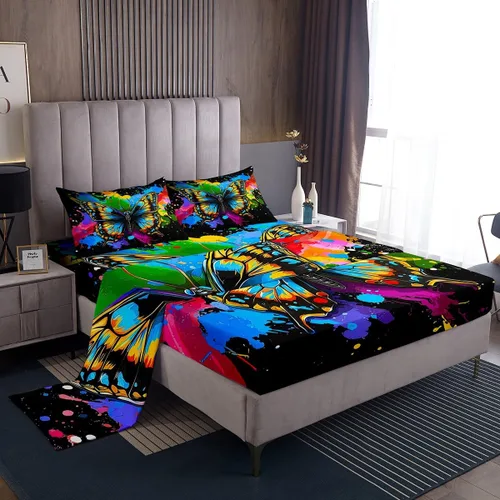 Vista 8 de Erosebridal Juego de ropa de cama para niños, sábanas kawaii con diseño de gato, tamaño individual, juego de cama de 3 piezas con 1 sábana bajera, 1