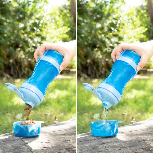 Vista 3 de Botella con Depósito de Agua y Comida para Mascotas 2 en 1 Pettap InnovaGoods