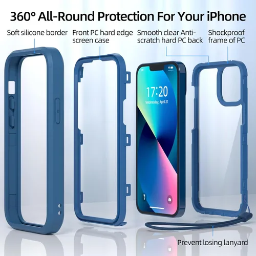 Vista 3 de WXR Funda para iPhone 13 mini/iPhone 12 Mini, parachoques de silicona suave y parte trasera de policarbonato duro transparente e interior de Azul