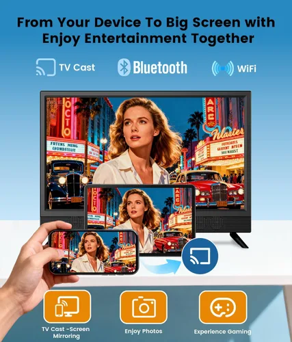 Vista 4 de Feihe Smart TV Full HD de 22 pulgadas Full HD 1080p Smart TV de cocina, televisión de pantalla plana con altavoces estéreo duales ruidosos