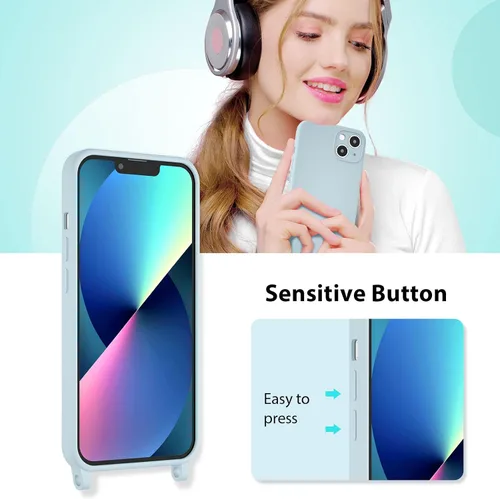 Vista 6 de UEEBAI Funda de teléfono con cordón cruzado para iPhone 14 de 6.1 pulgadas, funda de silicona con correa ajustable para collar, correa suave