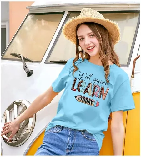 Vista 2 de Camisetas de profesora para mujer, camisetas de manga corta para profesores de preescolar y jardín de infantes