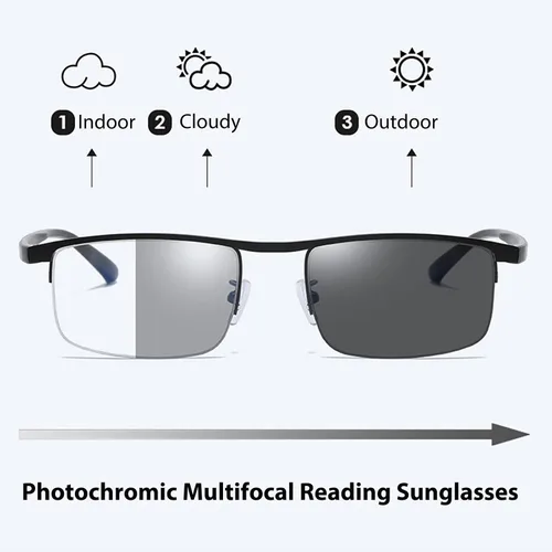 Vista 3 de Gafas de lectura fotocrómicas progresivas multifocales con transición de luz anti-azul Lectores multifocales Gafas de sol transparentes