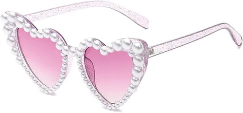 Vista 2 de COTIA Gafas de sol de lujo finas y brillantes con perlas de amor para mujer, gafas de sol con forma de corazón