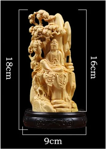 Vista 2 de Escultura de mesa, escultura de Buda, estatua de boj de 6.3 in, escultura de Guanyin, tallado de madera, estatua de Buda Guan Yin, decoración