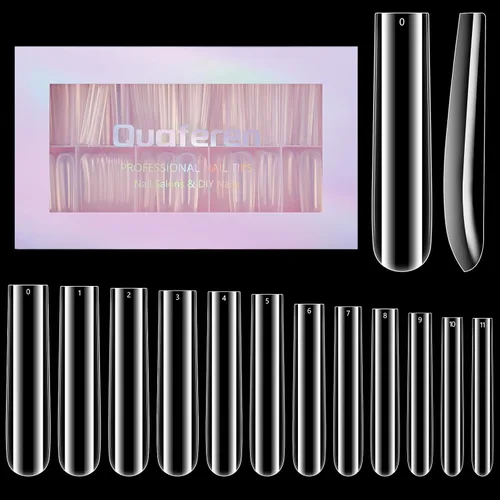 Vista 9 de 504 puntas de uñas cuadradas transparentes, 3XL, sin curva C, extensión de 504PCS Plano Cuadrado 3XL No C Curva