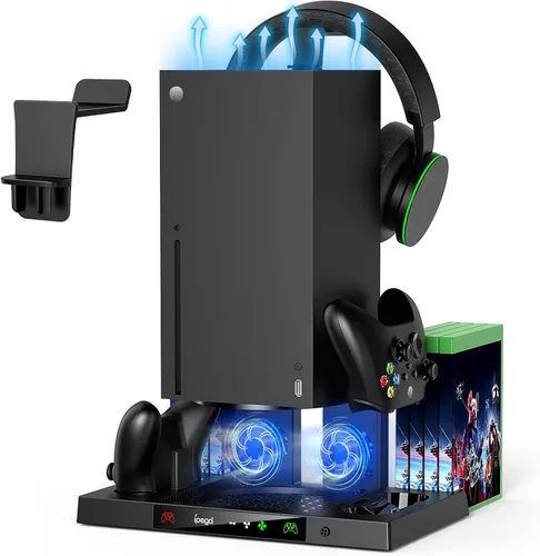 Vista 2 de Soporte de refrigeración para Xbox Series X con 2 fundas de filtro de polvo y tapones de goma para el pulgar y empuñaduras de palanca de mando