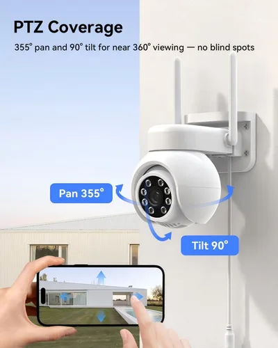Vista 3 de Sistema de cámara de seguridad inalámbrica, 4 cámaras PTZ de 3MP para exteriores para vigilancia del hogar, monitor LCD NVR de 10 canales de 10
