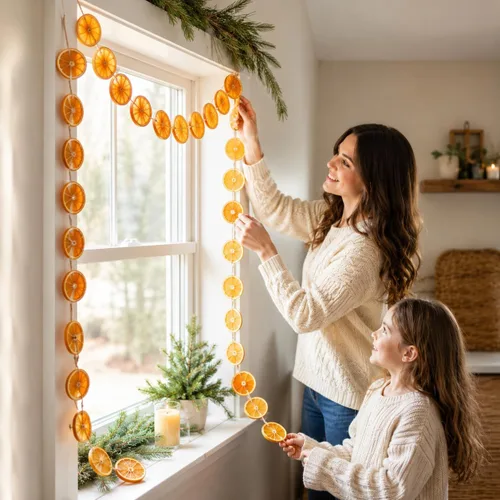 Vista 9 de Guirnalda de naranja seca de Navidad de 10 pies con 30 rebanadas de naranja Guirnalda naranja de 10 pies