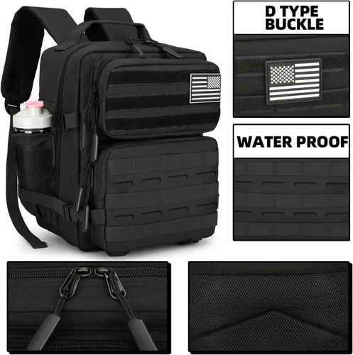 Vista 5 de Mini mochila táctica de 9L para hombres y mujeres, mochila táctica pequeña para senderismo, bolsa táctica pequeña, paquete de fitness, Negro