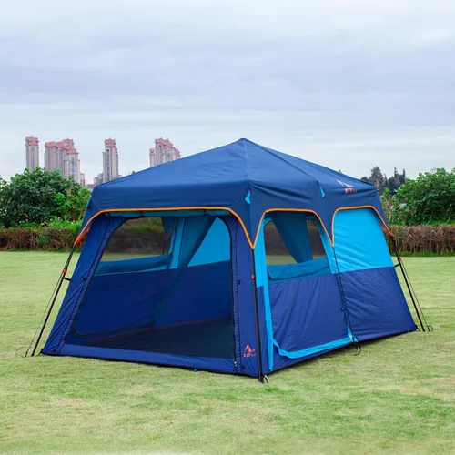 Vista 9 de KTT Extra Large Tent 8-10-12-14 Person(A),Family Cabin Tents,2 Rooms,3 Doors and 3 Windows with Mesh,Straight Wall,Waterproof,Double Layer,Big Tent