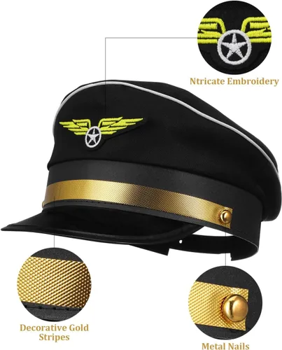 Vista 8 de Toddmomy Sombrero de disfraz de aerolínea para niños, sombrero de piloto ajustable