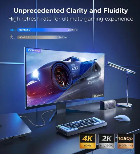 Vista 4 de Warrky Cable USB C a HDMI de 3.3 pies (4K@60Hz) [Carcasa de Aluminio, Conector Chapado en Oro] Cable Tipo-C a HDMI 2.0, Thunderbolt 4/3 Compatible