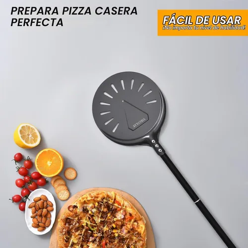 Vista 6 de Pala de Pizza Giratoria, 8 Pulgadas con Mango de 25 Pulgadas Pala de Pizza Giratoria Redonda, Espátula de Pizza Giratoria de Aluminio Anodizado