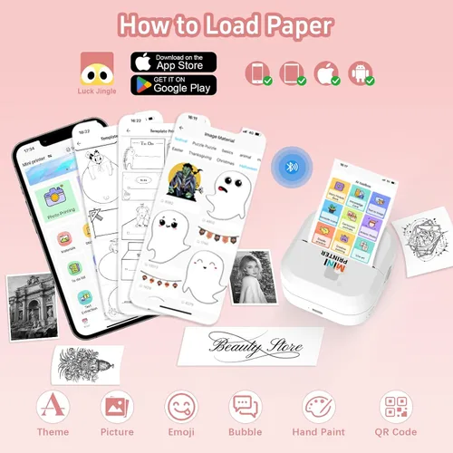 Vista 4 de Impresora de Pegatinas - Impresión Rápida de 24"/Min - Impresora Bluetooth Sin Tinta y Fabricante de Pegatinas con 13 Rollos de Papel, Impresora