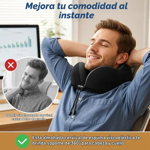 Vista 6 de ExploreBliss Almohada de viaje, almohada de espuma viscoelástica para el Negro