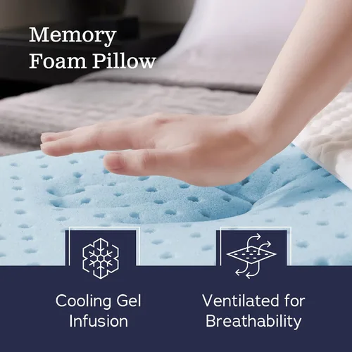 Vista 2 de WEEKENDER Almohada de espuma viscoelástica de gel, tamaño estándar, sensación firme media, soporte para cuello y hombros, para dormir de lado