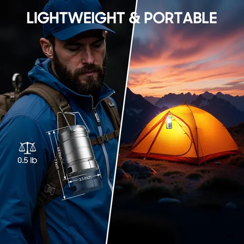 Vista 8 de Paquete de 4 linternas de camping recargables plegables, 65 LED, 3 modos de iluminación, 1000 lm regulables, luces de campamento impermeables