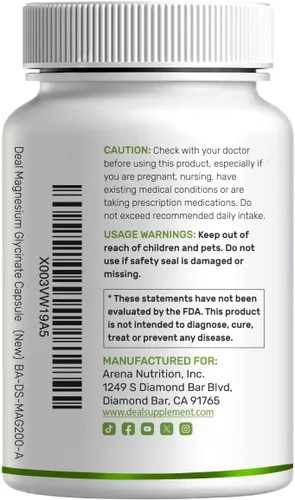 Vista 7 de Glicinato de magnesio 500 mg por cápsula (1000 mg por porción) más vitamina C, 240 cápsulas – 100% quelado para una fácil absorción – Suplemento