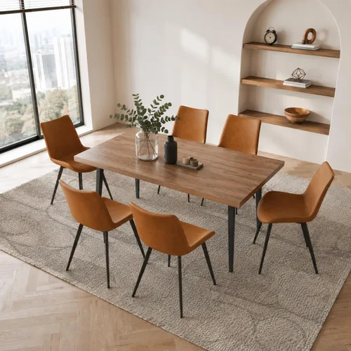 Vista 20 de ZckyCine Conjunto moderno de mesa de comedor de 5 piezas con mesa rectangular de madera y 4 sillas tapizadas en cuero, capacidad para 4 personas