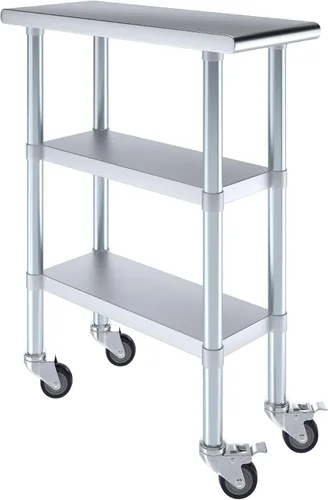 Vista 29 de AmGood Stainless Steel Work Table with 2 Shelves and Casters Metal Utility Table On Wheels