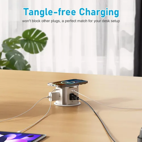 Vista 6 de ANNQUAN 4" Pop Up Outlet para Encimera Qi2 Cargador Inalámbrico 20W USB Blanco