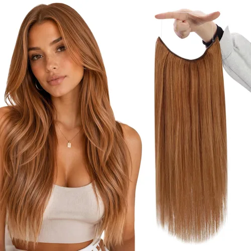 Vista 31 de Fshine - Extensiones de cabello con hilo invisible de 12 pulgadas, color rubio ceniza con reflejos de rubio decolorado, pieza de cabello humano real